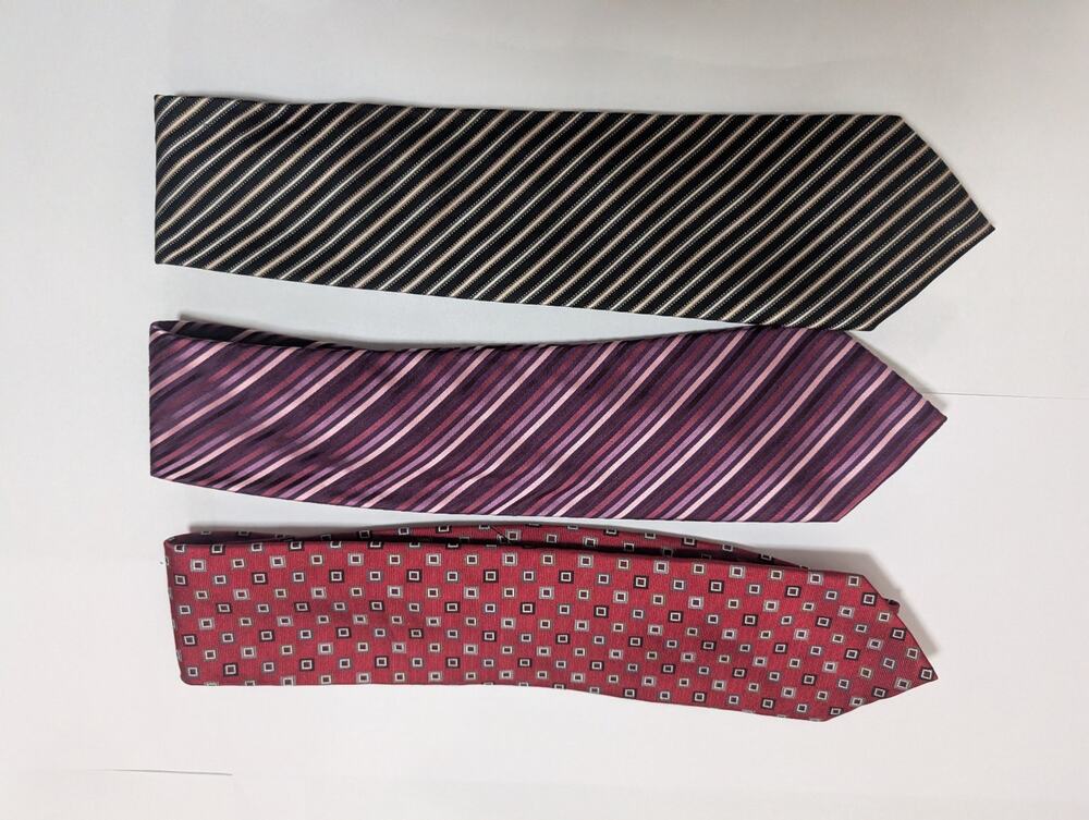 Claiborne Men's Silk Tie Lot of 3 Striped & Geometric Pattern Self-Tie Neckties